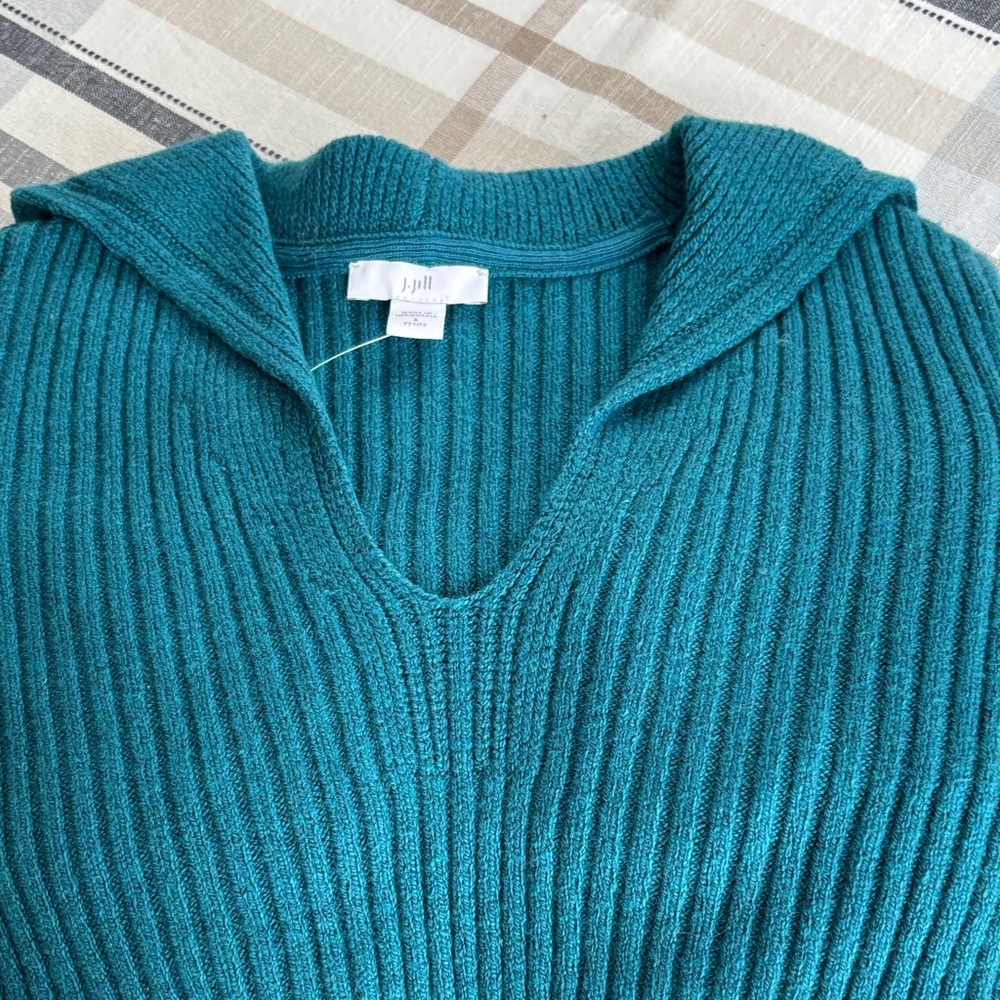 J. Jill Teal V-Neck Ribbed Sweater